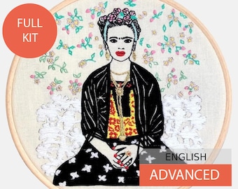 Modern Embroidery Kit, DIY kit, Hand embroidery pattern - Tutorial in English. Frida. Advanced level