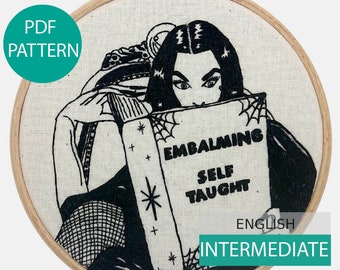 Modern Embroidery Pattern & Tutorial (PDF file, English), instant download. Vampira Embalming Self-Taught. Hand embroidery. Intermediate