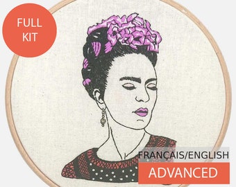 Modern Embroidery Kit, DIY kit, Hand embroidery pattern - Tutorial in English or in French. Frida, you are magic! Advanced level