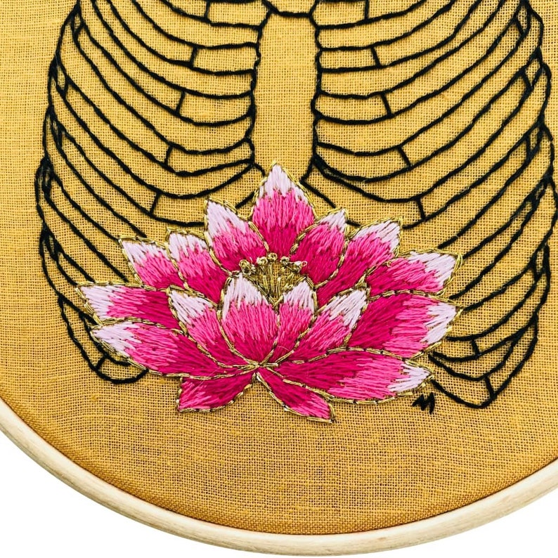 Gift box of 3 Modern EMBROIDERY KITS Jaw with Baby Breath Anatomy and Botanic Triptych Skull with Rose Rib Cage with Water lily