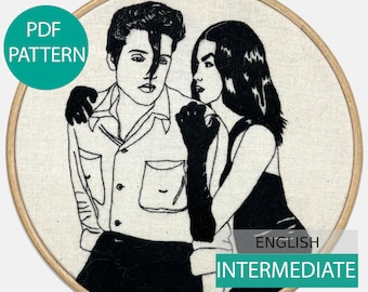 Modern Embroidery Pattern & Tutorial (PDF file, English), instant download. Vampira and the King. Level Intermediate