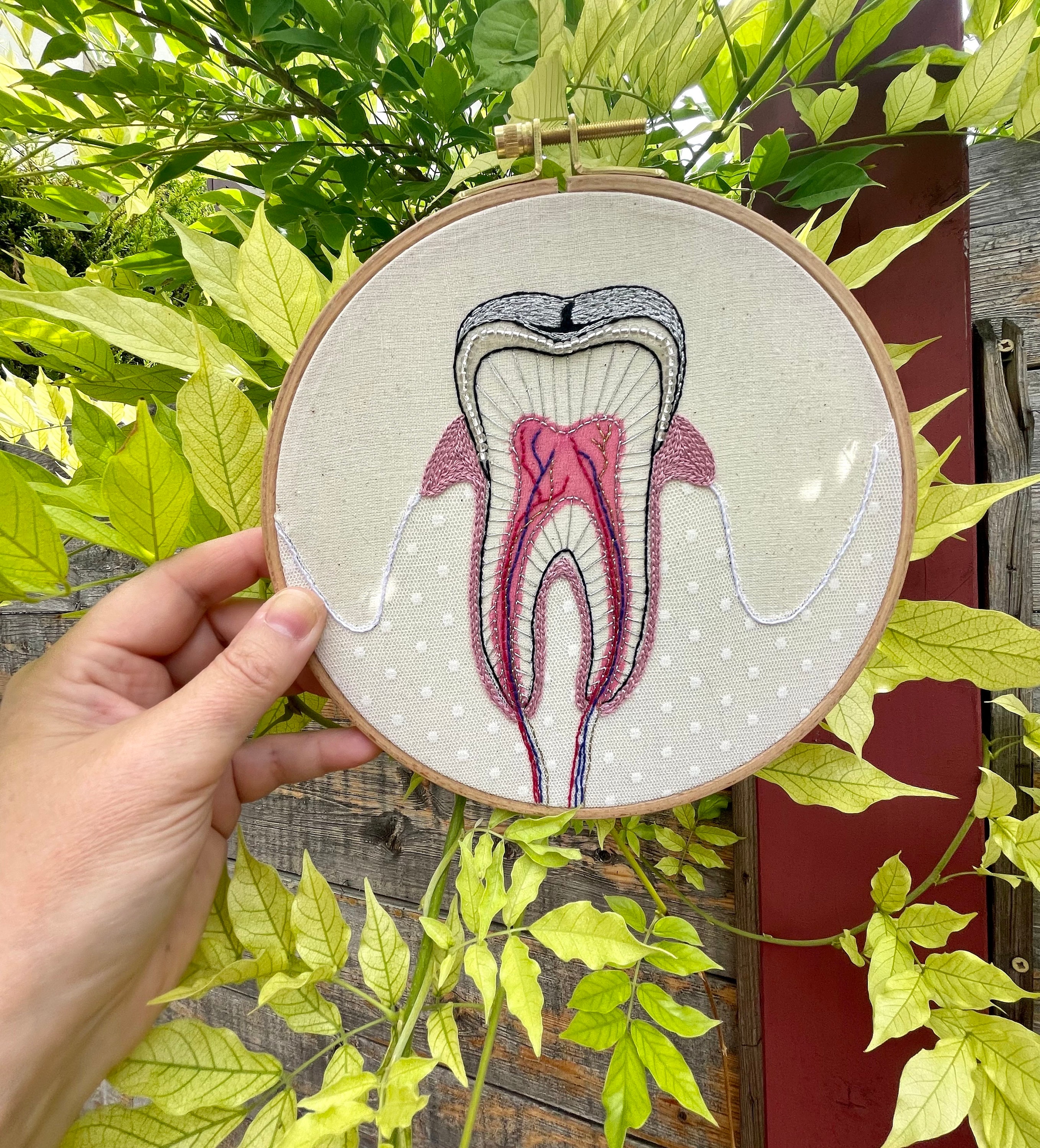 PEARLY TOOTH Modern Embroidery Kit, DIY kit, Hand embroidery pattern - Tutorial in English. Intermediate