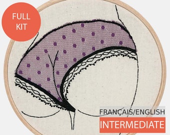 Modern Embroidery Kit, DIY kit, Hand embroidery pattern - Tutorial in English or in French. Et mes fesses... Level intermediate.