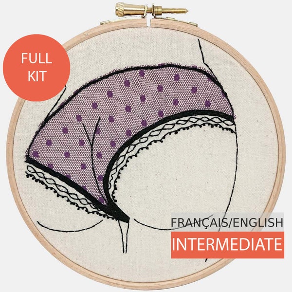 Modern Embroidery Kit, DIY kit, Hand embroidery pattern - Tutorial in English or in French. Et mes fesses... Level intermediate.