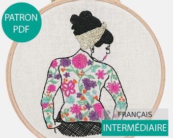 Patron et Tutoriel de Broderie Moderne, fichier PDF (en Français) à télécharger. La Fille de Printemps - Broderie Main niveau intermédiaire