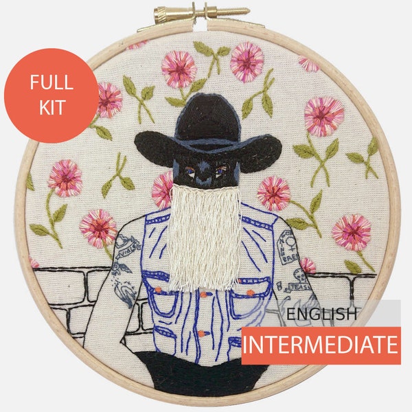 Modern Embroidery Kit, DIY kit, Hand embroidery pattern - Tutorial in English. Orville Peck. Intermediate level