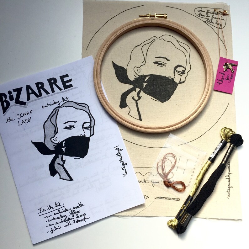 Modern Embroidery Kit the Scarf Lady Bizarre Pinup Gold Etsy