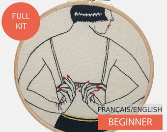 Modern Embroidery Kit, DIY kit, Hand embroidery pattern - Tutorial in English or in French. Give me a Hand (Gold). Beginner level.