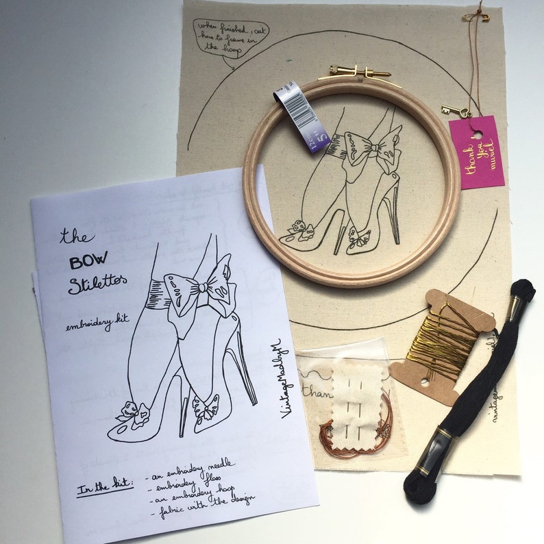 suitable for beginner The Black and Gold Bow Stilettos Bizarre Pin-Up Modern EMBROIDERY KIT