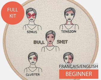 Modern Embroidery Kit, DIY kit, Hand embroidery pattern - Tutorial in English or in French. The Worst Kind of Headache. Beginner Level.