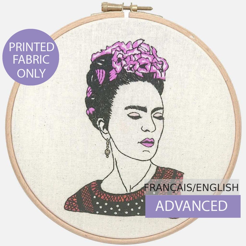 Pre-printed on Fabric with tutorial Frida Advanced level you are magic Hand embroidery Modern Embroidery Pattern English or French