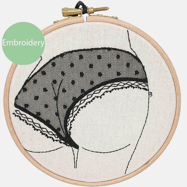 Handmade Embroidery of my own design: Et mes Fesses ..., Hoop Embroidery, Wall Decoration, Textile Art.