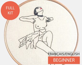 Modern Embroidery Kit, DIY kit, Hand embroidery pattern - Tutorial in English or in French. L'Amour Looks like You, Beginner level.