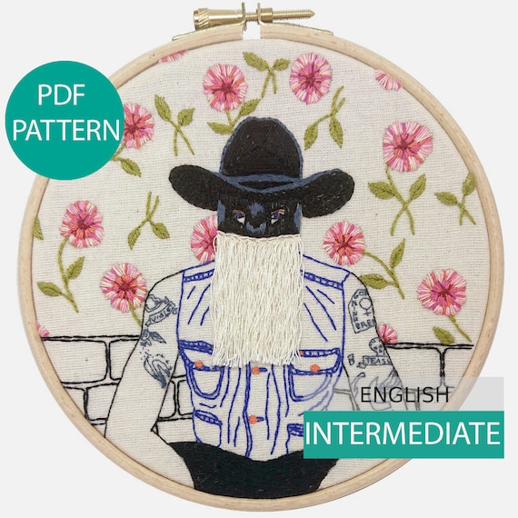 Modern Embroidery Pattern & Tutorial (PDF file, in English), instant download. Orville Peck. Hand embroidery. Intermediate level.