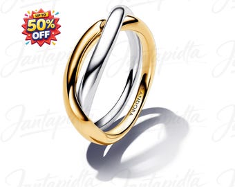 Tweekleurige ring met verstrengelde banden | Ring in Pandora-stijl, sierlijke sieraden, cadeau voor haar