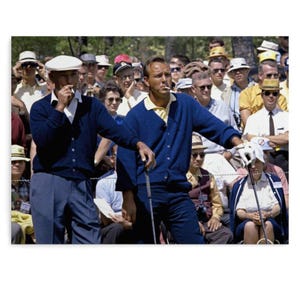 Canvastavla med Arnold Palmer och Ben Hogan från 1966, vintagefoto av golflegender, retroväggkonst med Augusta National-golf
