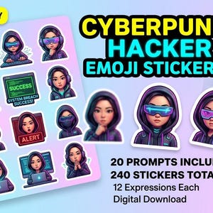 Cyberpunk Hacker Emoji Aufkleber Prompt | Pixar Style 3D AI Art (Digitaler Download)