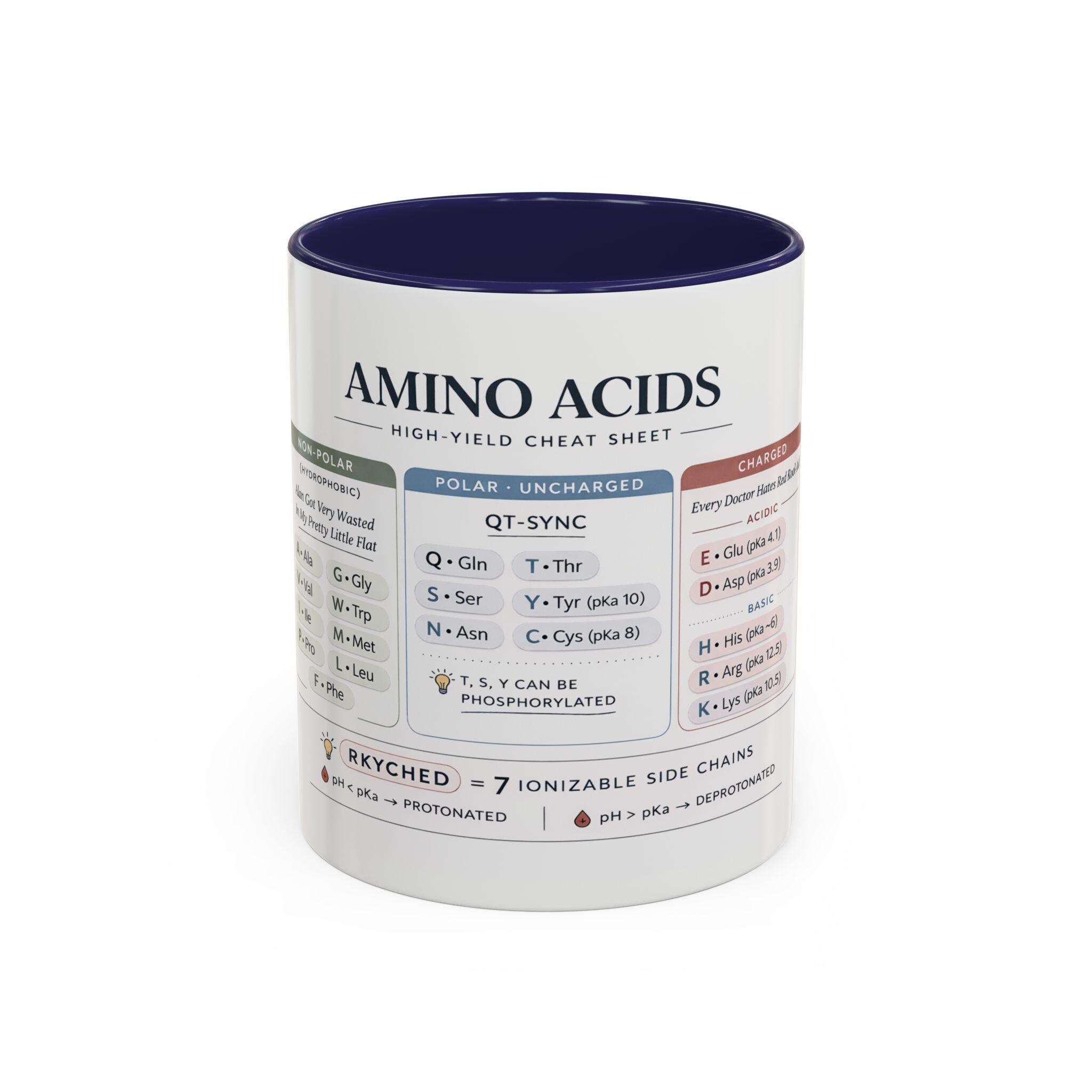 Amino Acids Cheat Sheet Mug | Biochemistry Study Aid, MCAT Prep (11oz ...