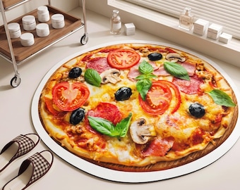 Alfombrilla de baño con forma de pizza personalizada, alfombra absorbente de barro de diatomeas