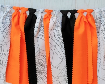 Halloween Fabric Garland: Spider Web, Black & Orange Party Banner