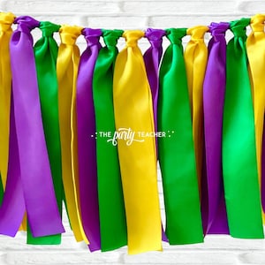 Mardi Gras Ribbon Bunting, Mardi Gras Party Garland, Mardi Gras Banner, Mardi Gras Decor, Mardi Gras Ribbon Bunting, Ribbon Bunting