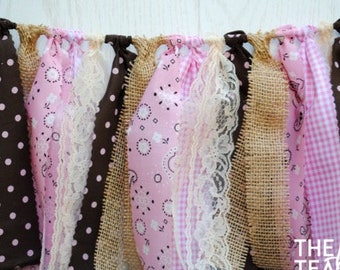 Cowgirl Fabric Bunting, Cowgirl Garland, Cowgirl Birthday Party Decor, Pink Pony Party, Cowgirl Banner, Lace Burlap Bandana Bunting