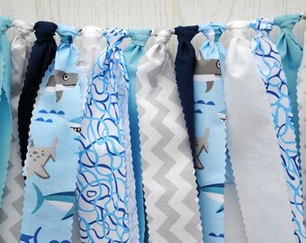 Shark Fabric Bunting: Ocean Colors, Birthday Party Decor, Photo Prop