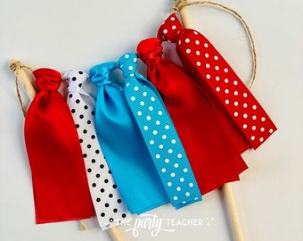 Red Aqua Ribbon Cake Topper: Polka Dot Bunting Garland