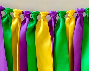 Mardi Gras Ribbon Bunting, Mardi Gras Party Garland, Mardi Gras Banner, Mardi Gras Decor, Mardi Gras Ribbon Bunting, Ribbon Bunting