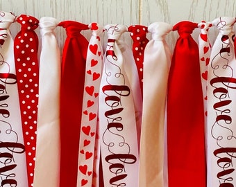 Love Ribbon Bunting, Love Garland Banner, Valentine's Party Decor, Valentine's Photo Prop Backdrop, Mantle Decor