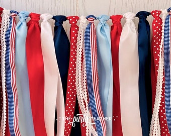 USA Ribbon Bunting, American Garland, Patriotic Bunting, USA Banner, Patriotic Party, Red White Blue Bunting, 4th July Party, Memorial Day