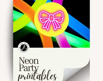 Neon Birthday Party Printables INSTANT DOWNLOAD