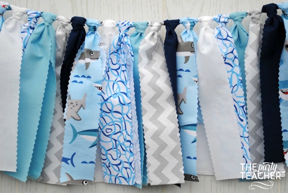 Shark Fabric Bunting, Shark Fabric Garland, Shark Bunting, Shark Garland, Shark Banner, Shark Party, Shark Week, Shark Photo Prop Il_570xn