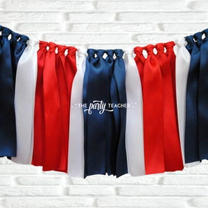 Navy Red Ribbon Bunting, Team Bunting, Football Bunting, Graduation Party Decor, Navy Red Event Decoration