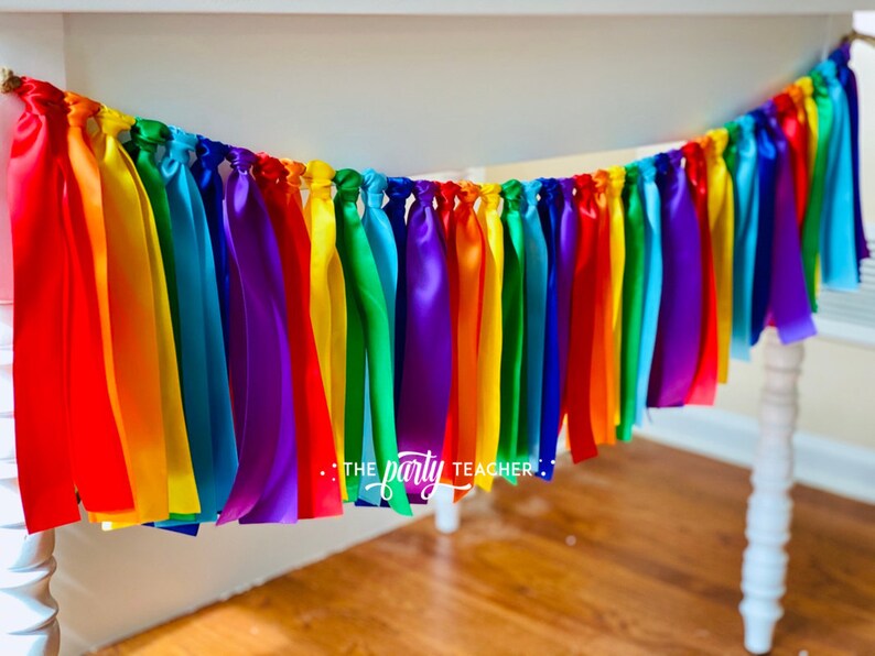 Rainbow Ribbon Bunting Rainbow Ribbon Garland Rainbow Etsy