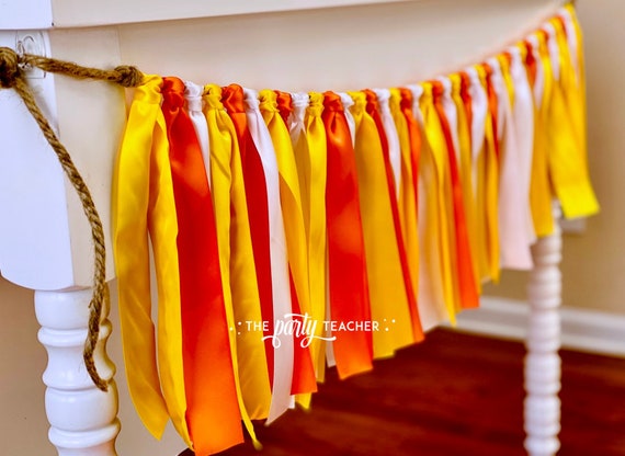 Candy Corn Ribbon Garland, Candy Corn Bunting, Candy Corn Garland, Candy Corn Banner, Halloween Bunting, Halloween Party, Candy Corn Decor Il_570xn