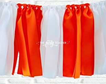 Orange & White Ribbon Bunting: Graduation Party Decor, Garland, Photo Prop