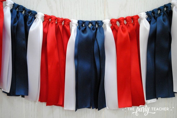 Navy Red Bunting, Ole Miss Bunting, Team Bunting, Football Bunting, Graduation Party Bunting, Party Decor, Navy Red Ribbon Bunting Il_570xn