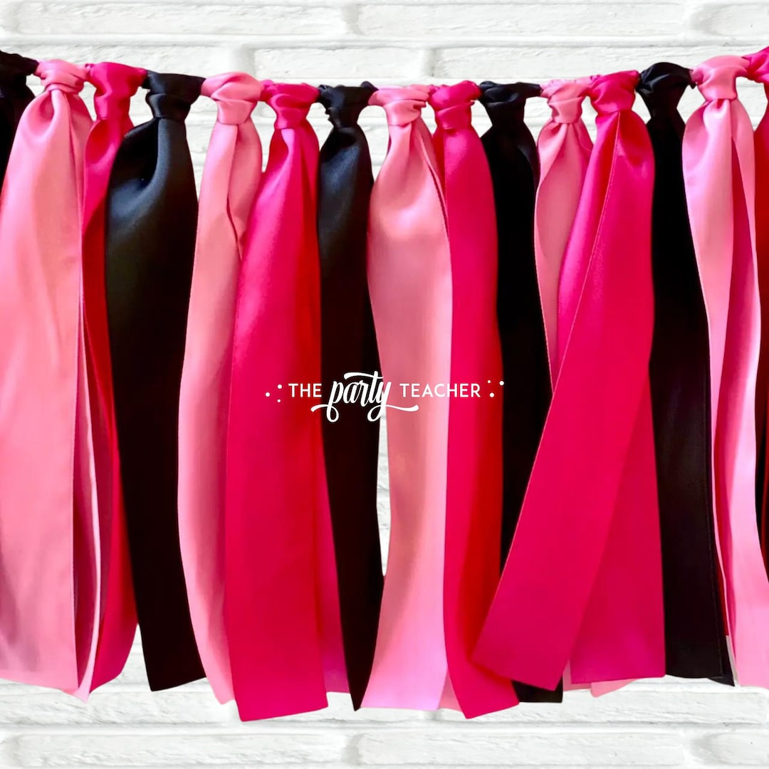 Pink Black Ribbon Bunting, Pink Black Garland Banner, Paris Party Decor ...