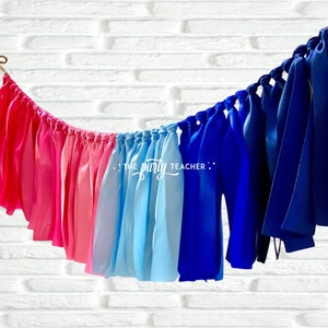 Gender Reveal Ribbon Bunting, Baby Shower, Gender Reveal Party, Gender Reveal Garland Banner, Pink Blue Decor, He or She