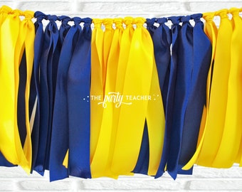 Navy & Yellow Ribbon Bunting: Graduation Party Garland, Team Bunting, Photo Prop