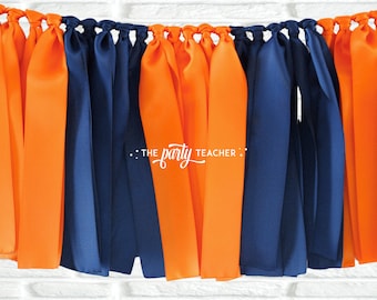Navy Orange Ribbon Bunting: Graduation Party Decor, Garland, Photo Prop