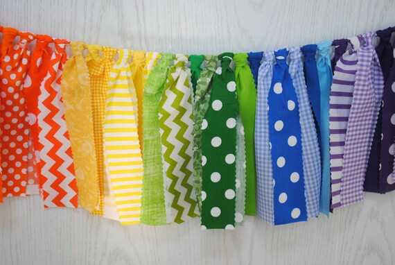Patterned Rainbow Fabric Bunting, Rainbow Fabric Garland, Rainbow Garland, Rainbow Bunting, Rainbow Party, Rainbow Decor, Rainbow Banner Il_570xn