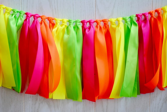 Neon Garland, Neon Ribbon Bunting, Neon Bunting, Neon Banner, Neon Party, Glow Party, 80s Party, Blacklight Party, Neon Photo Booth Il_570xn