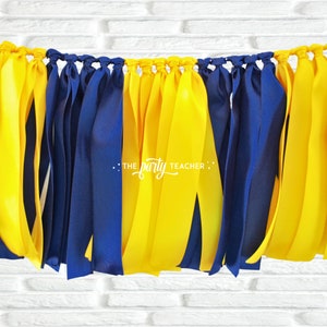 Navy Yellow Ribbon Bunting, Graduation Bunting, Graduation Party, Team Bunting, Football Bunting, Ribbon Bunting, Navy Yellow Garland