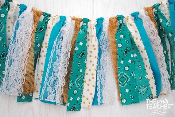 Rustic Teal Fabric Bunting, Rustic Teal Fabric Garland, Rustic Teal Bunting, Rustic Teal Garland, Rustic Teal Banner, Cowgirl Party Il_570xn