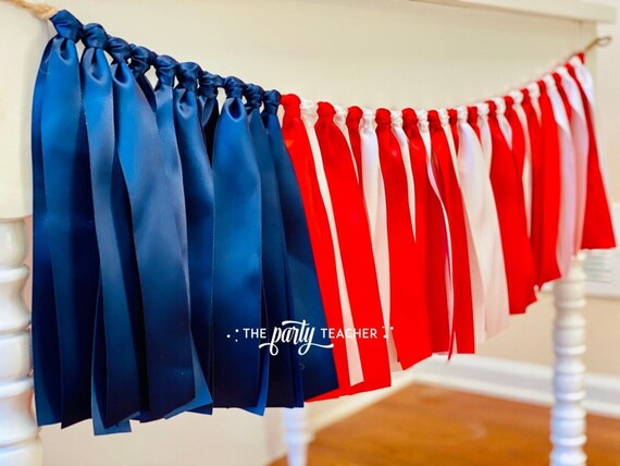 American Flag Ribbon Bunting, American Flag Garland, Flag Bunting, Flag Banner, Patriotic Bunting, Patriotic Party, Red White Blue Bunting Il_570xn