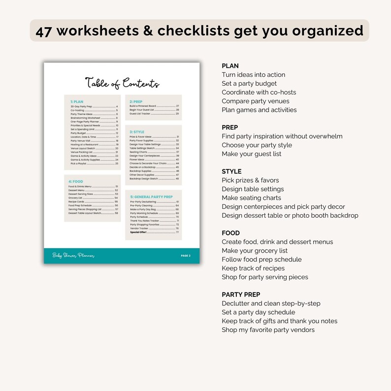 Baby Shower Planner: 47 Party Planning Worksheets & Checklists (PDF Instant Download) image 3
