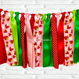 Strawberry Ribbon Bunting, Strawberry Garland Banner, Strawberry Party Decor, Strawberry Photo Prop, Berry First Birthday, Berry Sweet
