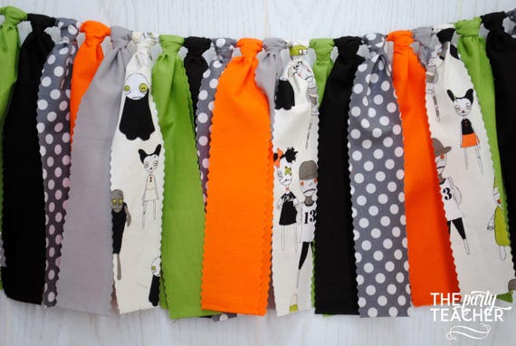 Zombie Fabric Garland, Zombie Fabric Bunting, Zombie Bunting, Zombie Garland, Zombie Party, Zombie Banner, Halloween Party, Zombie Decor Il_570xn